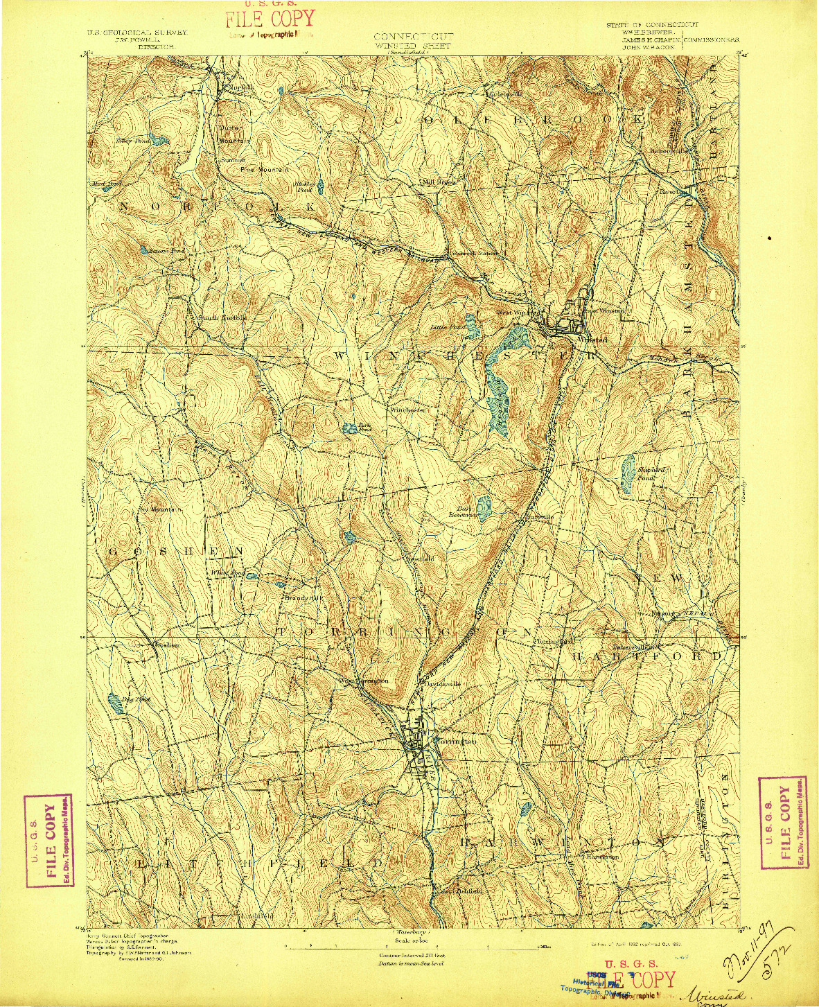 USGS 1:62500-SCALE QUADRANGLE FOR WINSTED, CT 1892