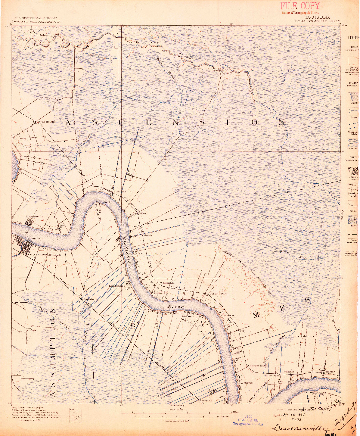 USGS 1:62500-SCALE QUADRANGLE FOR DONALDSONVILLE, LA 1892