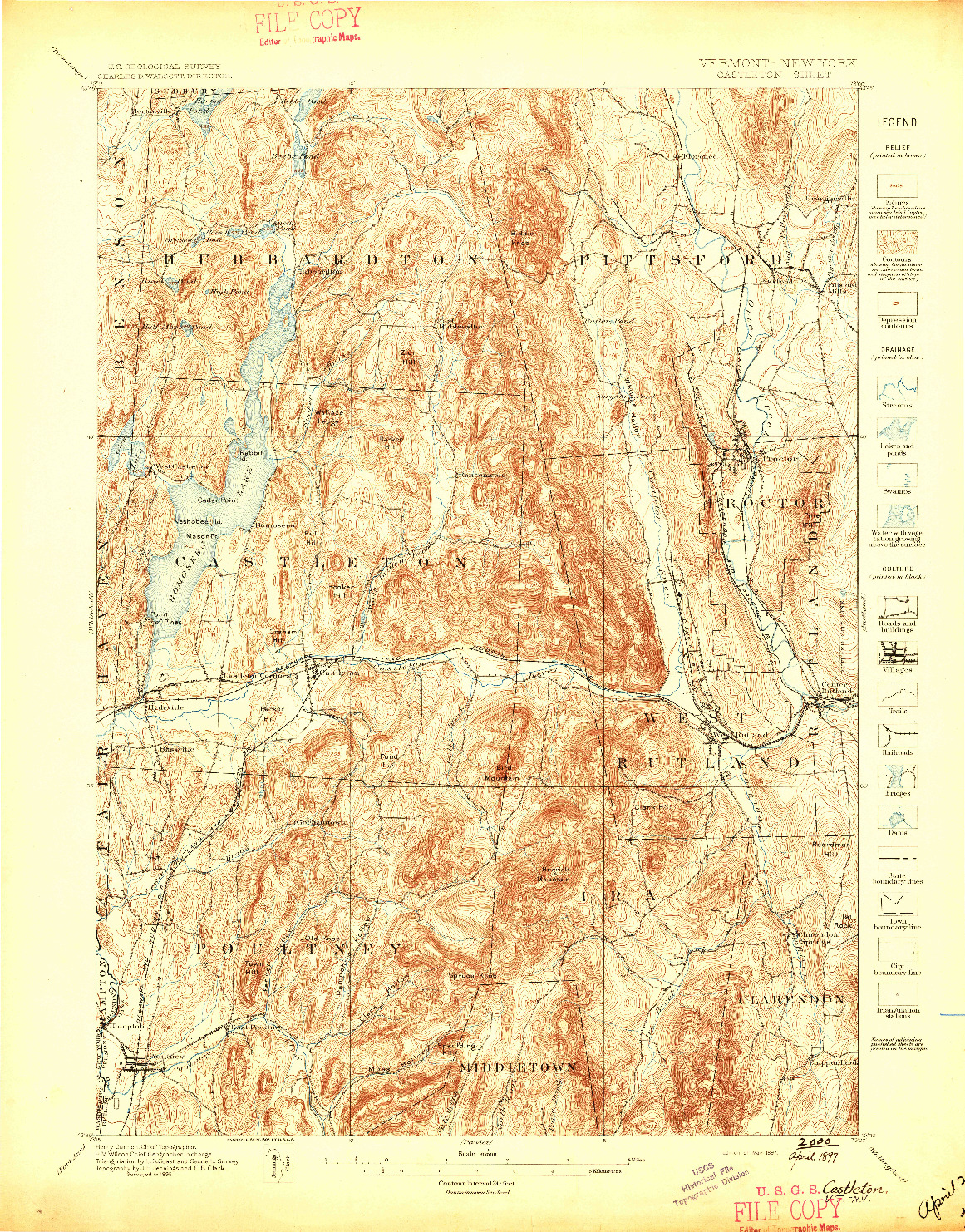 USGS 1:62500-SCALE QUADRANGLE FOR CASTLETON, VT 1897