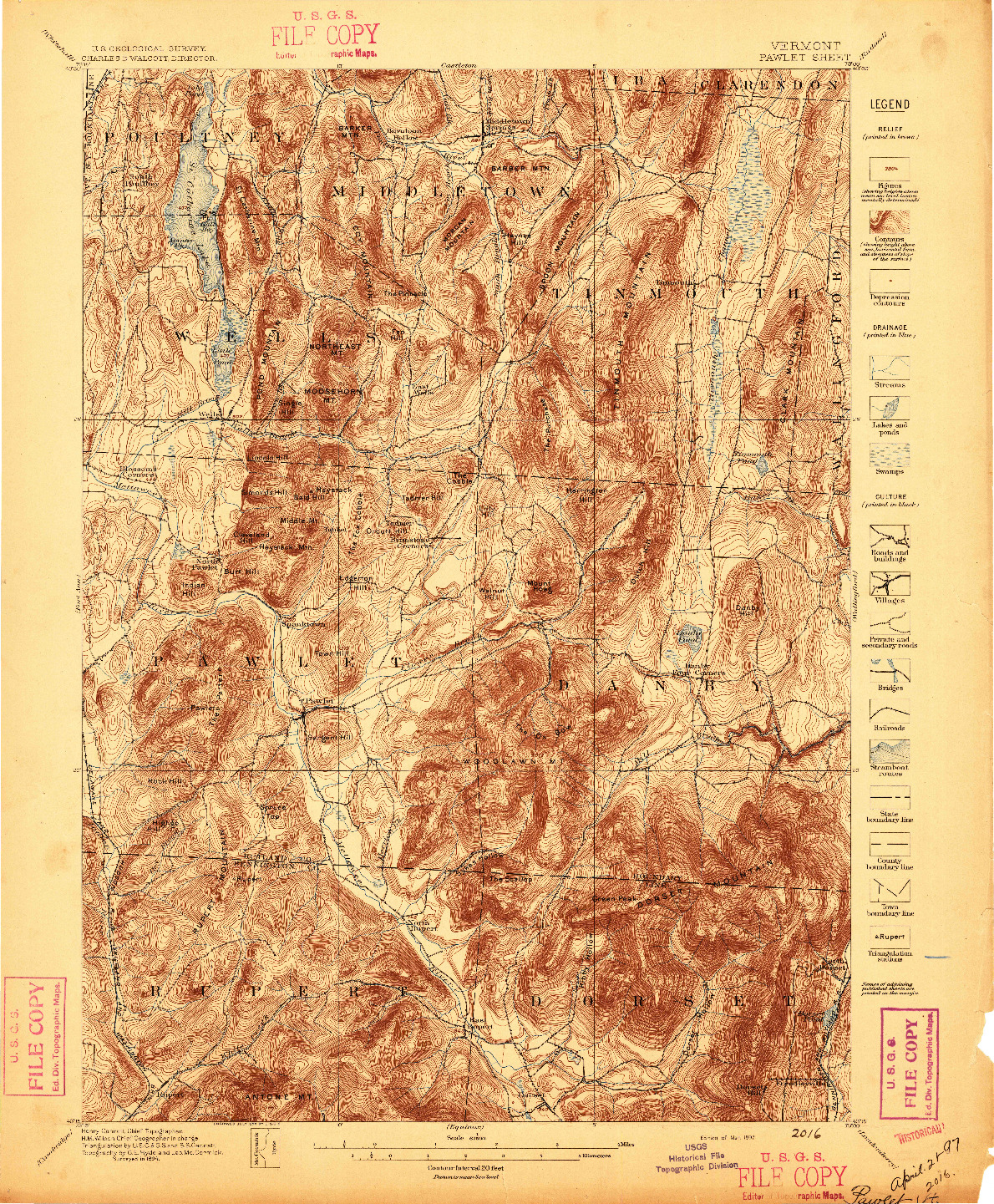 USGS 1:62500-SCALE QUADRANGLE FOR PAWLET, VT 1897