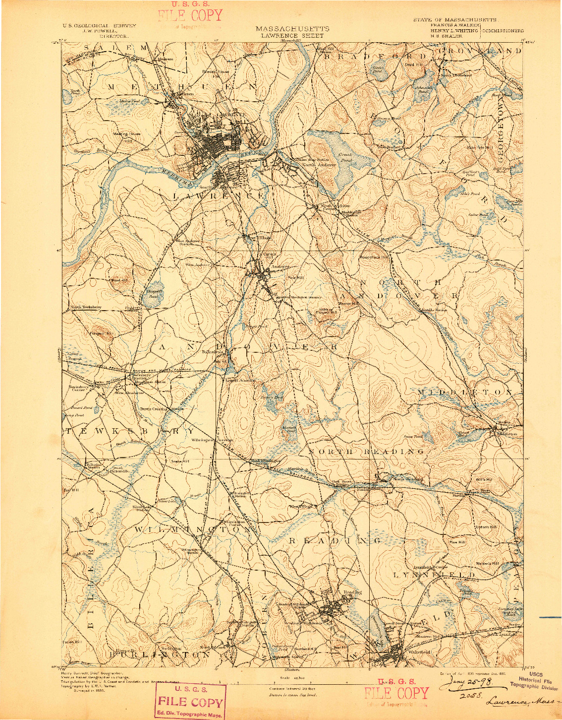 USGS 1:62500-SCALE QUADRANGLE FOR LAWRENCE, MA 1893