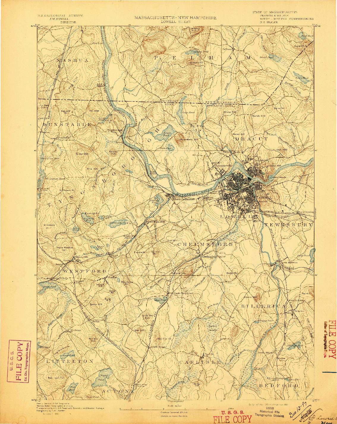 USGS 1:62500-SCALE QUADRANGLE FOR LOWELL, MA 1893