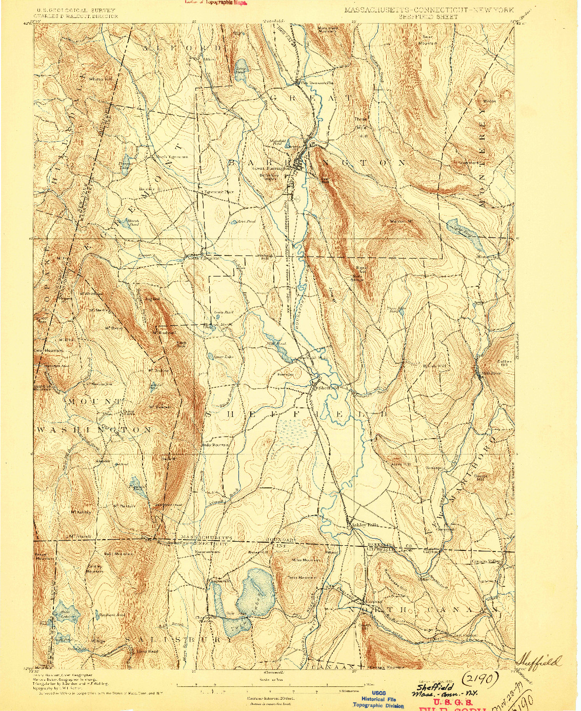 USGS 1:62500-SCALE QUADRANGLE FOR SHEFFIELD, MA 1897