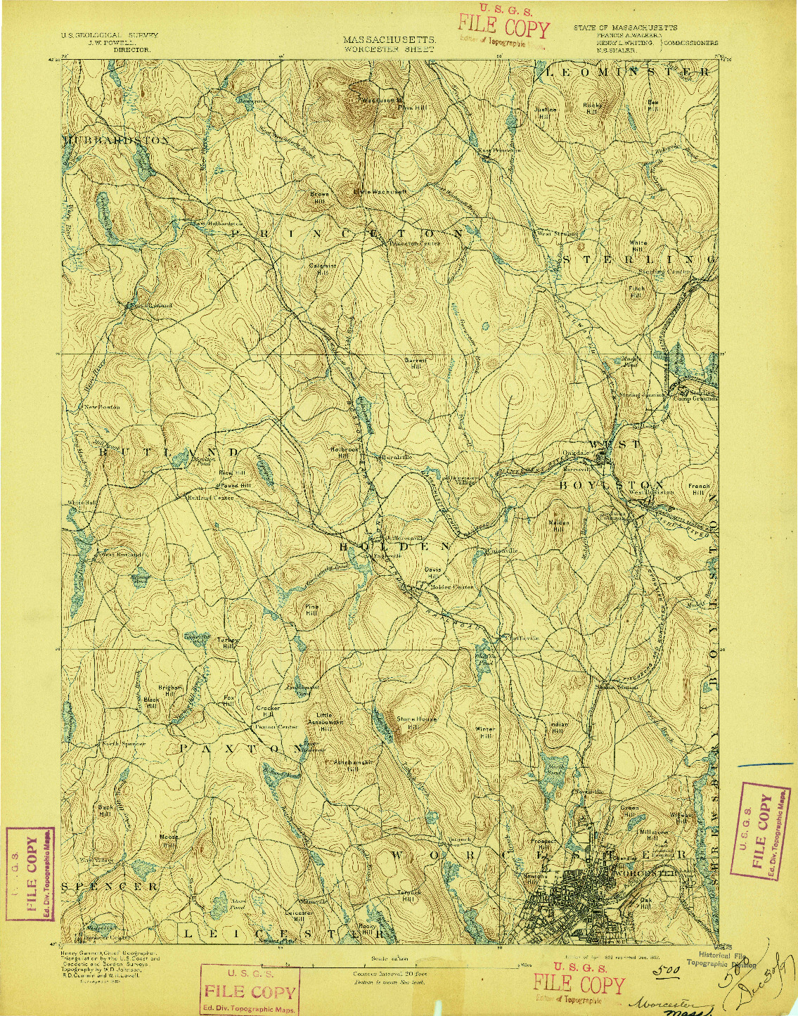 USGS 1:62500-SCALE QUADRANGLE FOR WORCESTER, MA 1892