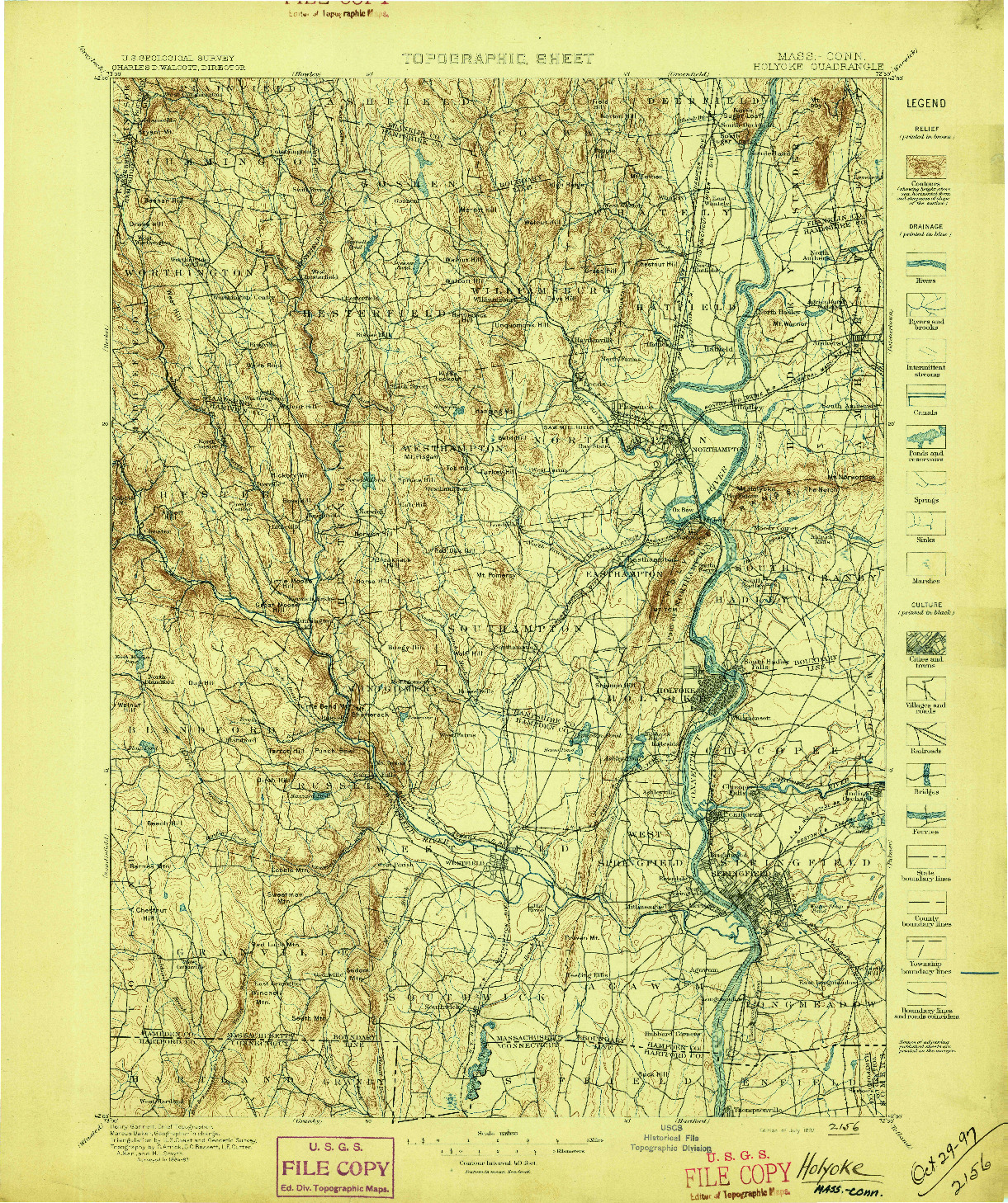 USGS 1:125000-SCALE QUADRANGLE FOR HOLYOKE, MA 1897