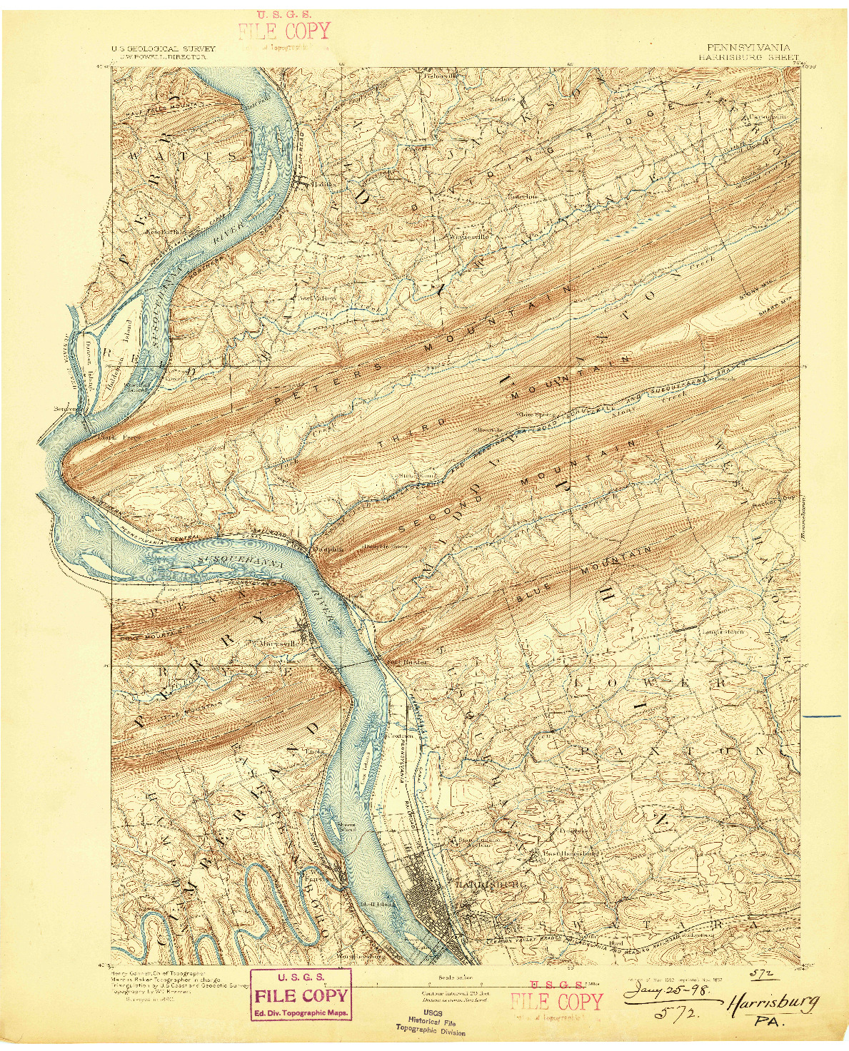 USGS 1:62500-SCALE QUADRANGLE FOR HARRISBURG, PA 1892
