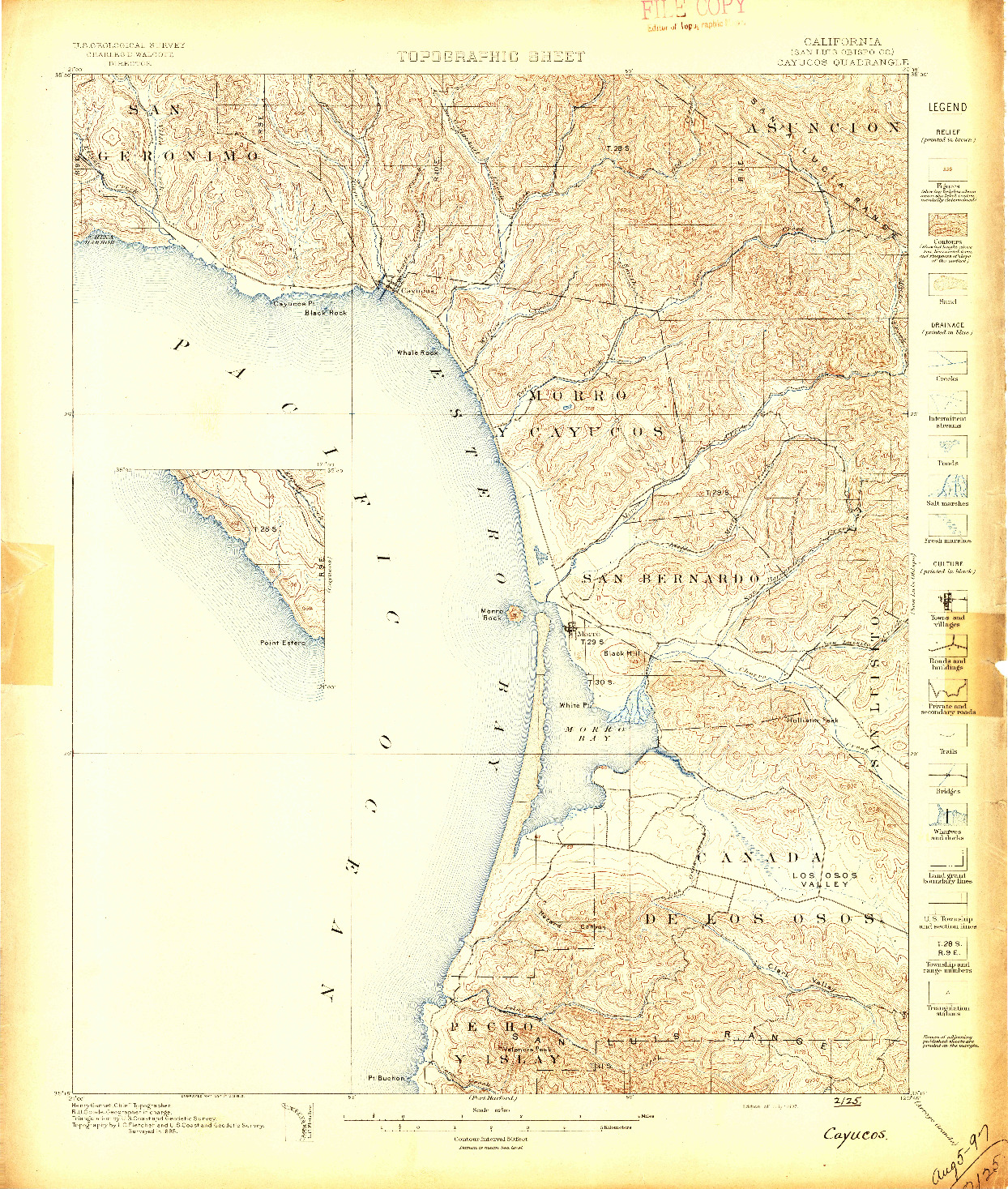 USGS 1:62500-SCALE QUADRANGLE FOR CAYUCOS, CA 1897