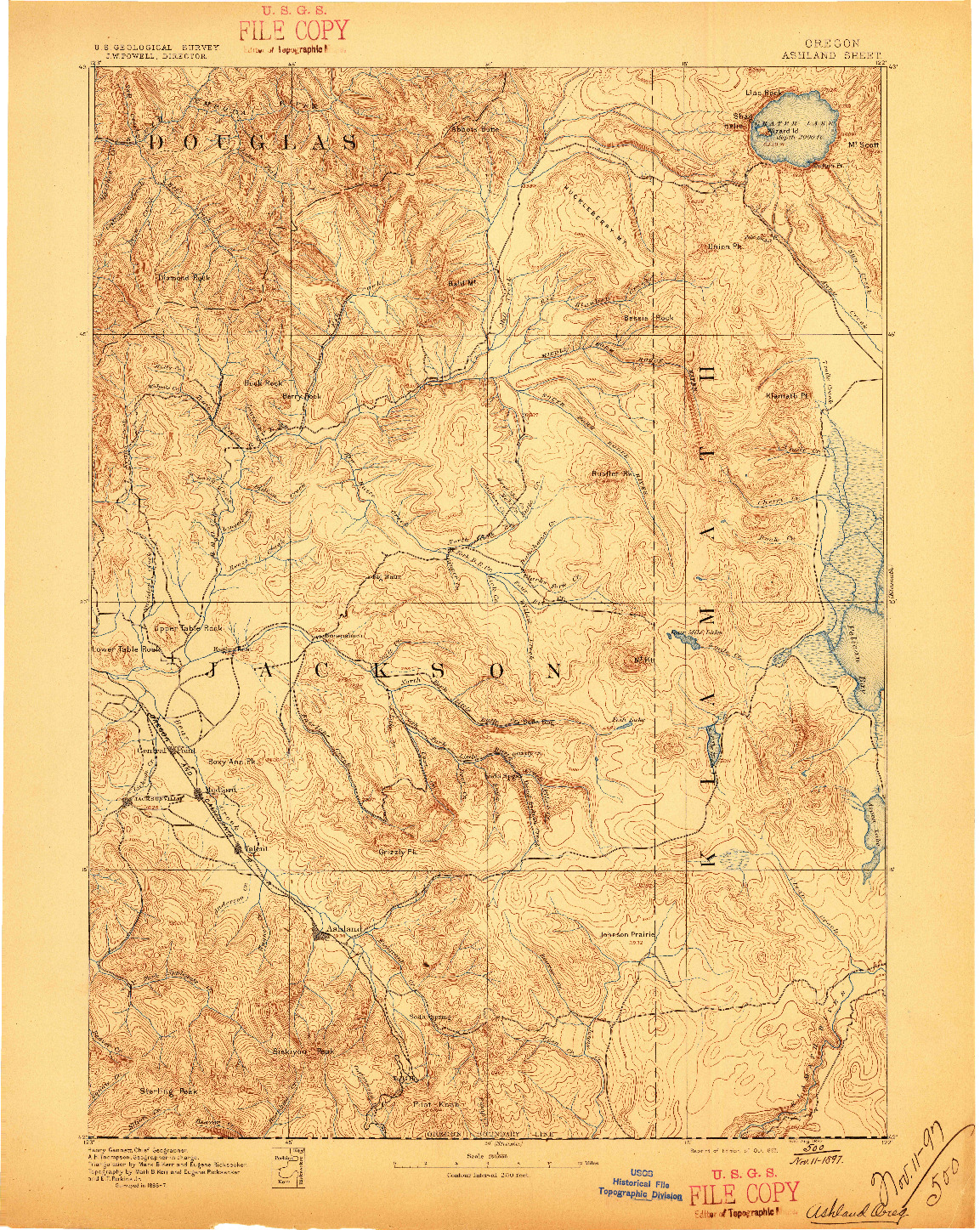 USGS 1:250000-SCALE QUADRANGLE FOR ASHLAND, OR 1893