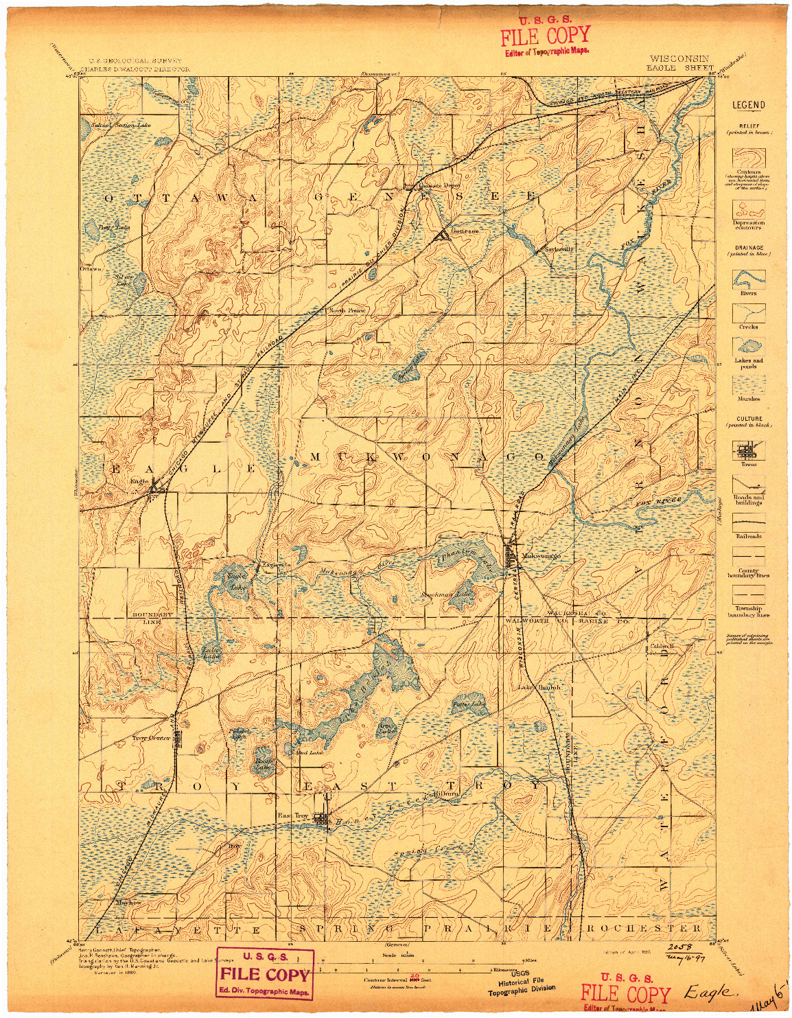 USGS 1:62500-SCALE QUADRANGLE FOR EAGLE, WI 1897