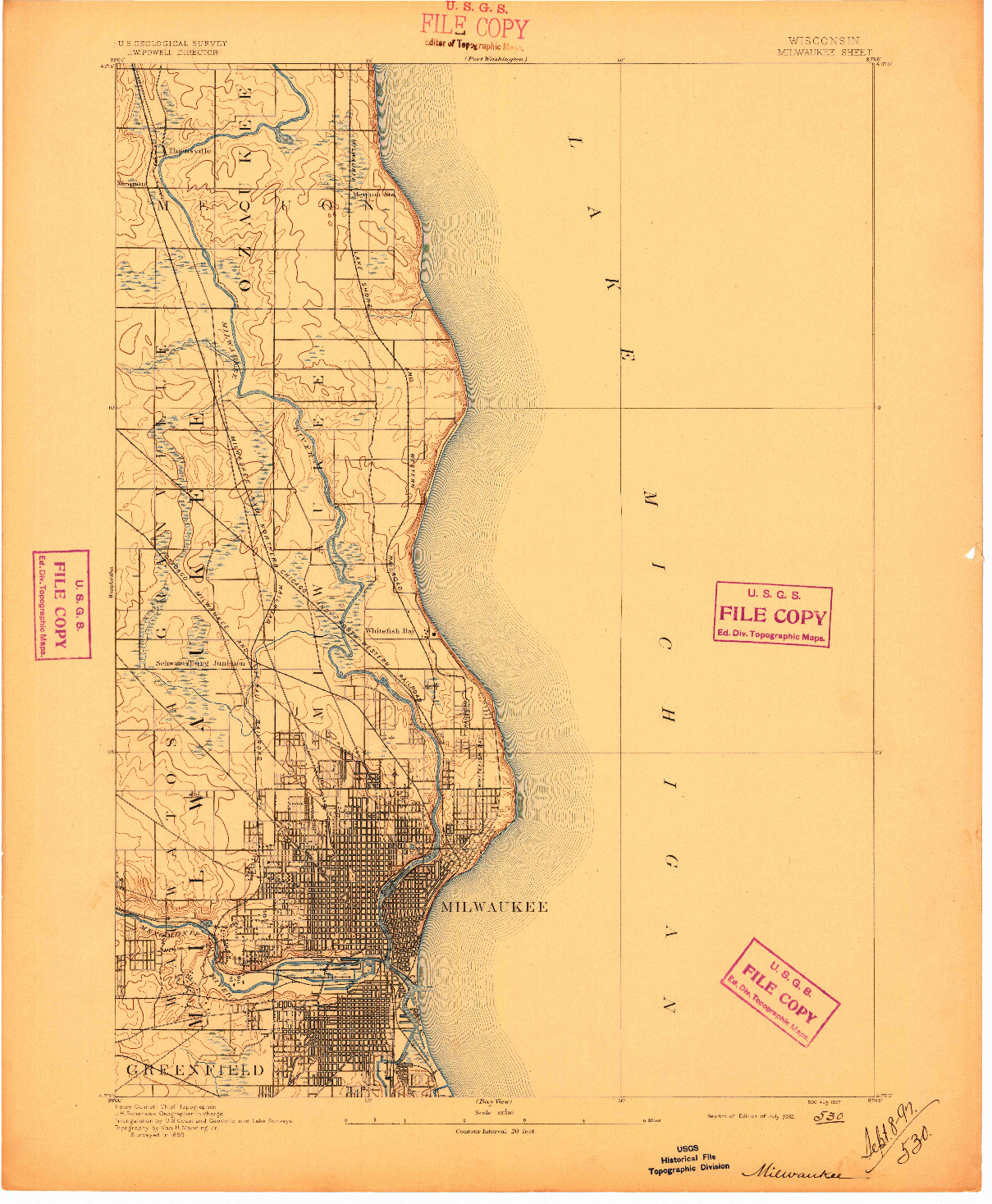 USGS 1:62500-SCALE QUADRANGLE FOR MILWAUKEE, WI 1892