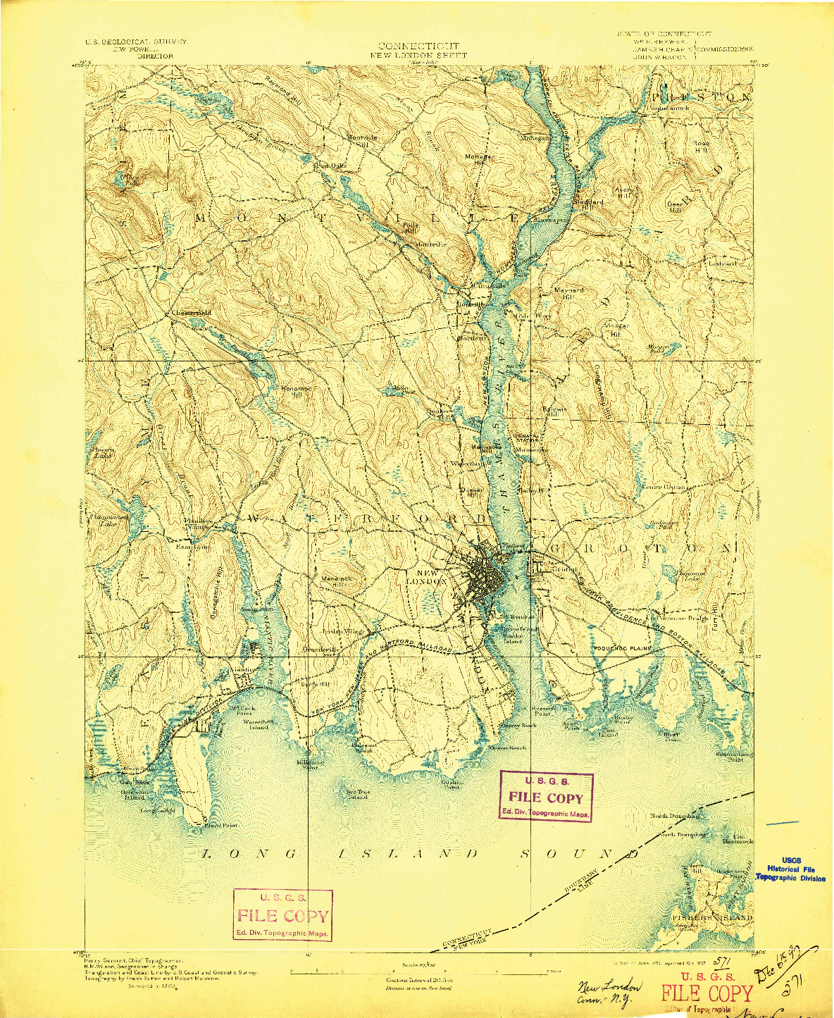 USGS 1:62500-SCALE QUADRANGLE FOR NEW LONDON, CT 1893