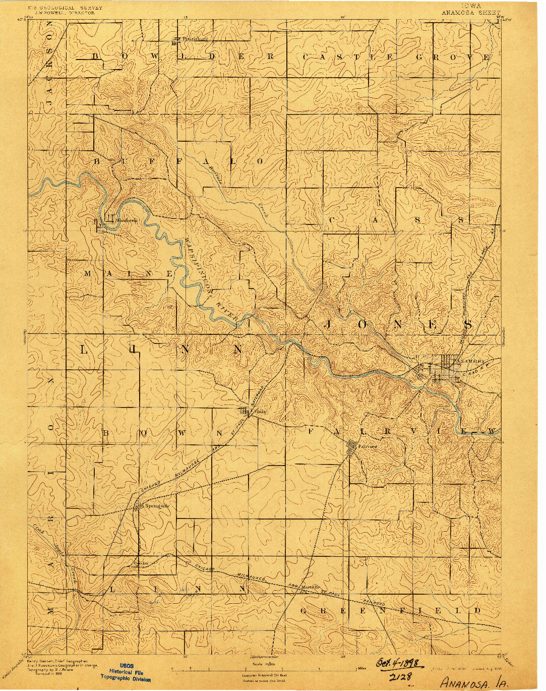 USGS 1:62500-SCALE QUADRANGLE FOR ANAMOSA, IA 1890