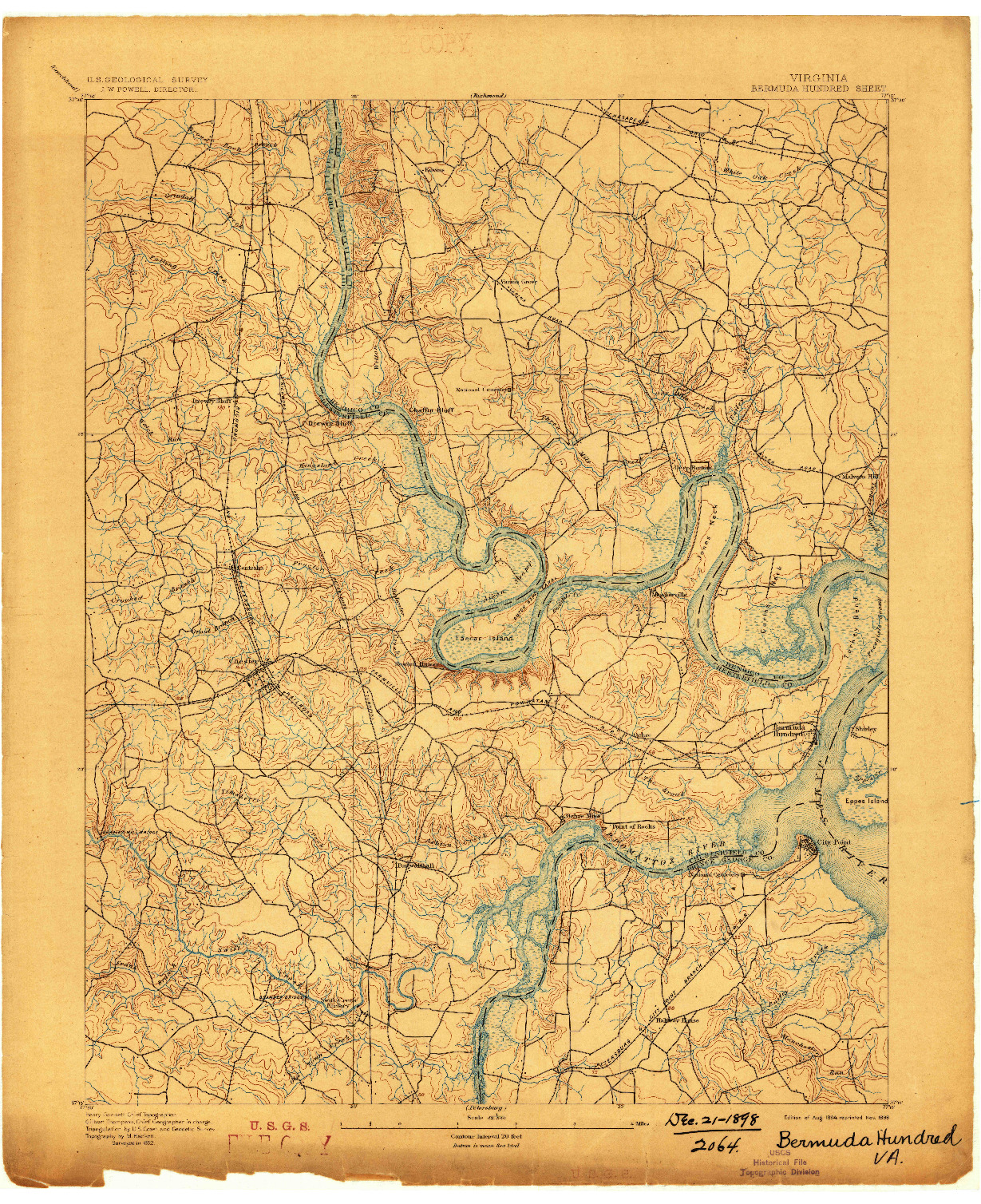 USGS 1:62500-SCALE QUADRANGLE FOR BERMUDA HUNDRED, VA 1894