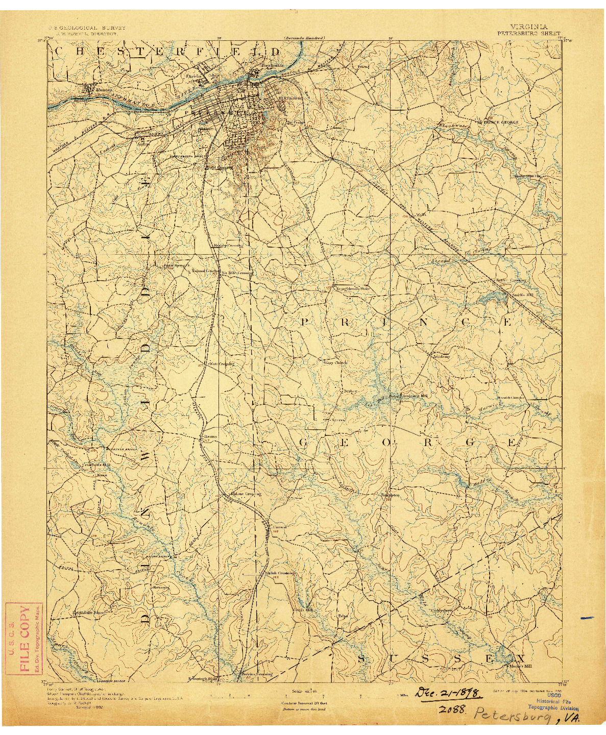 USGS 1:62500-SCALE QUADRANGLE FOR PETERSBURG, VA 1894