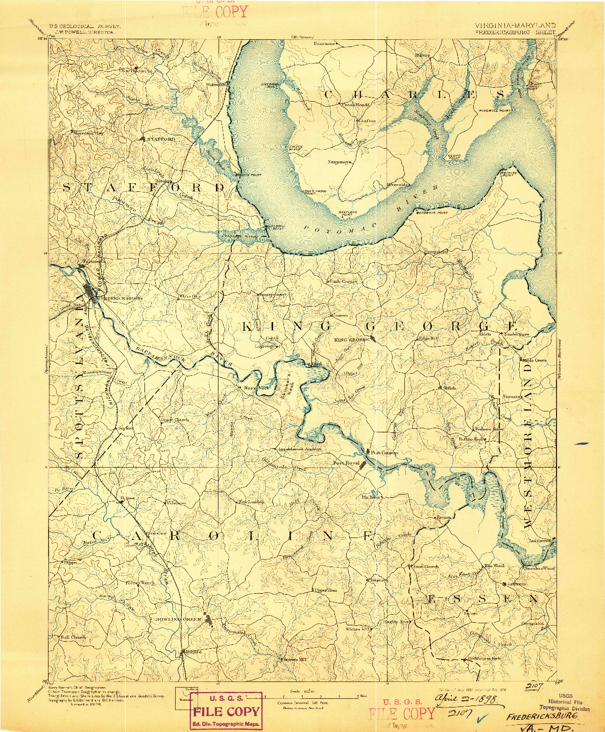 USGS 1:125000-SCALE QUADRANGLE FOR FREDERICKSBURG, VA 1894