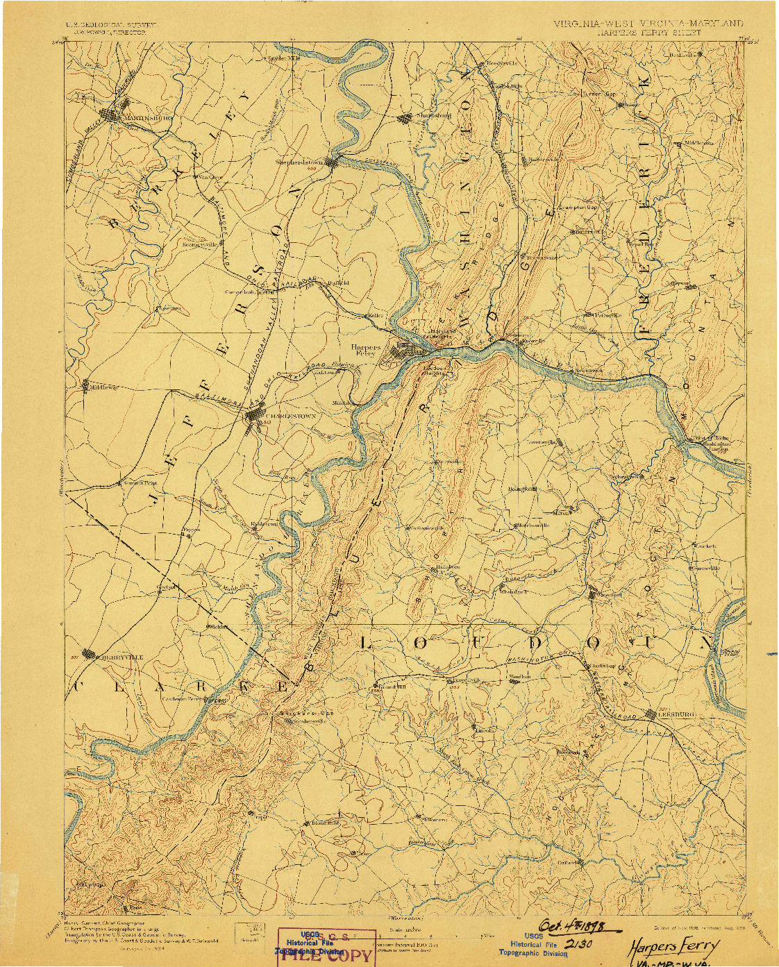 USGS 1:125000-SCALE QUADRANGLE FOR HARPERS FERRY, VA 1893