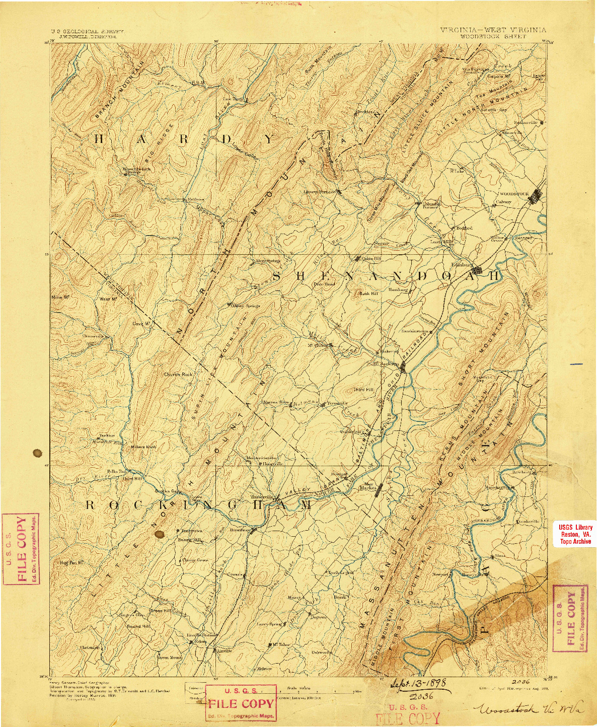 USGS 1:125000-SCALE QUADRANGLE FOR WOODSTOCK, VA 1892