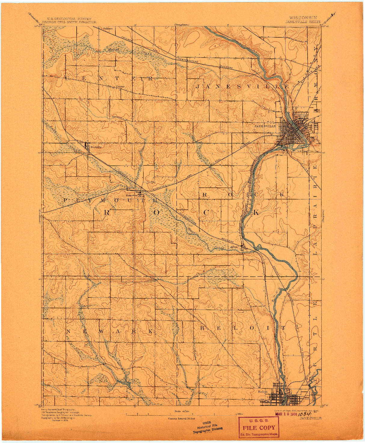 USGS 1:62500-SCALE QUADRANGLE FOR JANESVILLE, WI 1893