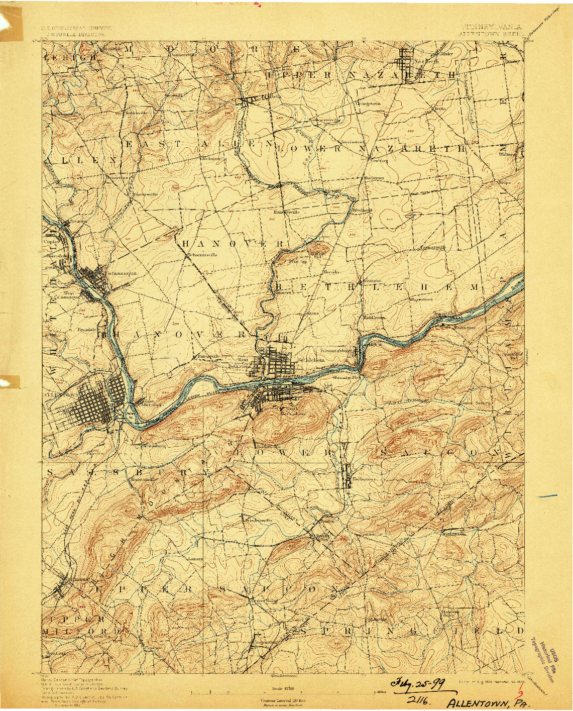 USGS 1:62500-SCALE QUADRANGLE FOR ALLENTOWN, PA 1894