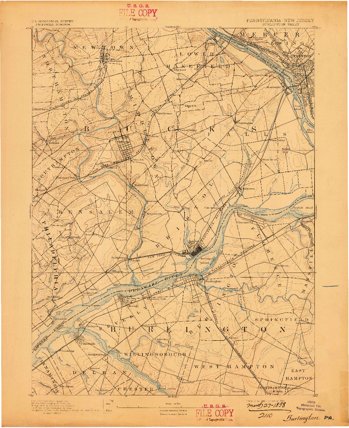 USGS 1:62500-SCALE QUADRANGLE FOR BURLINGTON, PA 1893