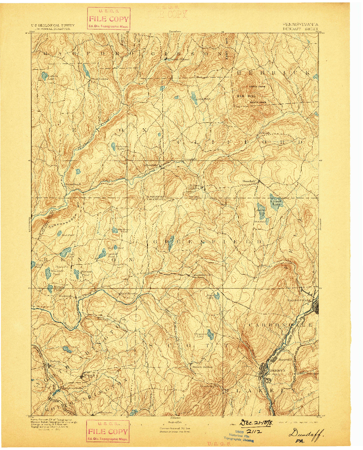 USGS 1:62500-SCALE QUADRANGLE FOR DUNDAFF, PA 1892