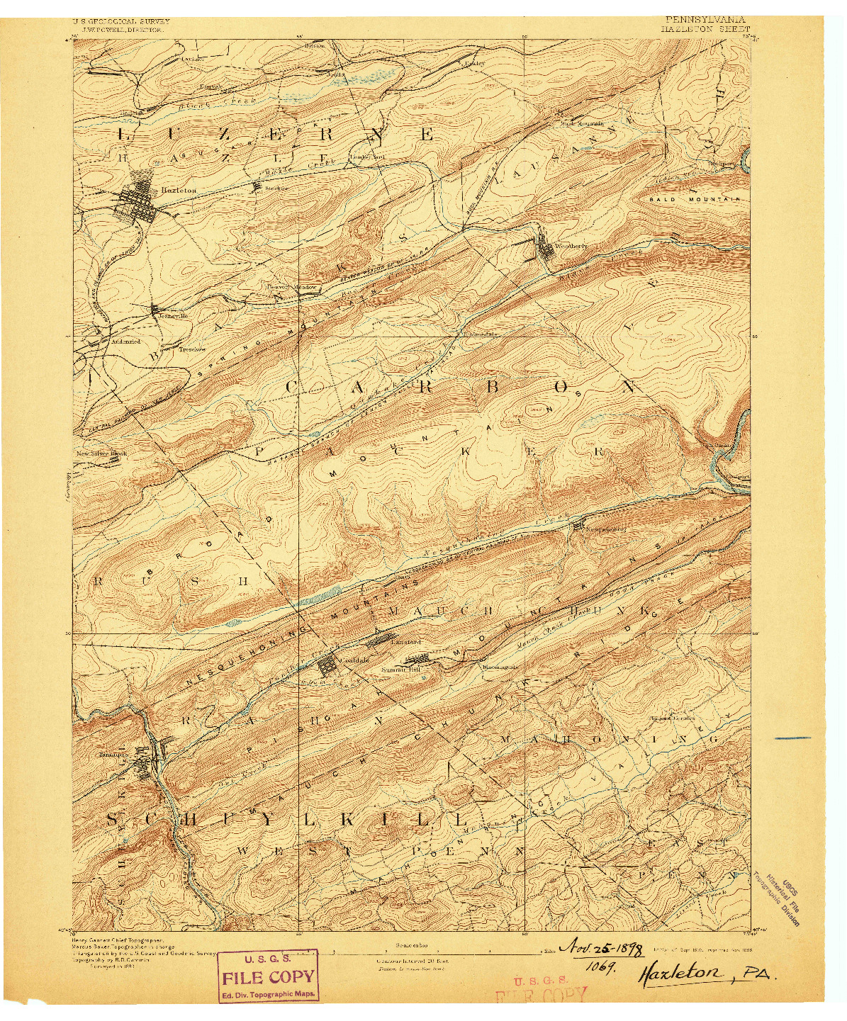 USGS 1:62500-SCALE QUADRANGLE FOR HAZLETON, PA 1893