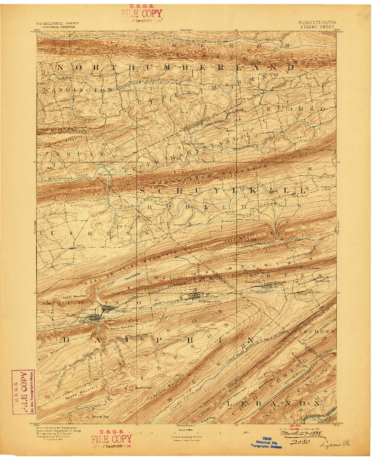 USGS 1:62500-SCALE QUADRANGLE FOR LYKENS, PA 1892