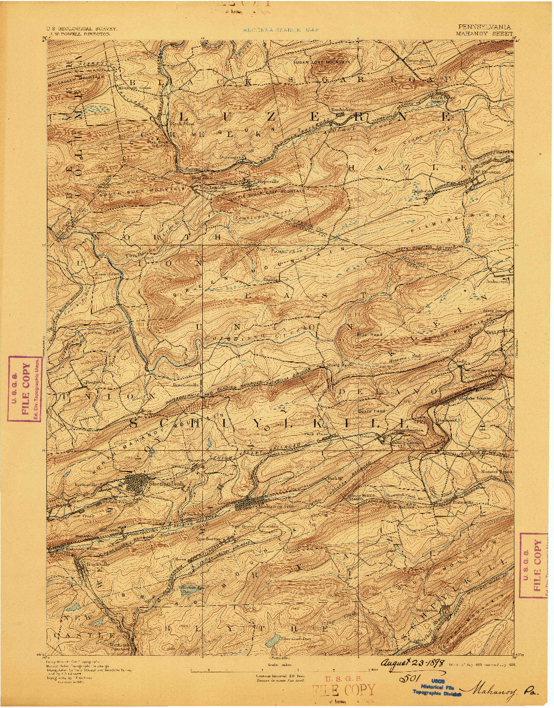 USGS 1:62500-SCALE QUADRANGLE FOR MAHANOY, PA 1893