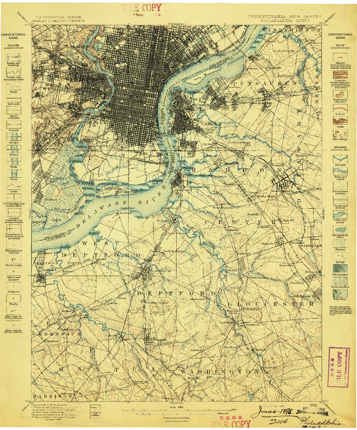 USGS 1:62500-SCALE QUADRANGLE FOR PHILADELPHIA, PA 1898