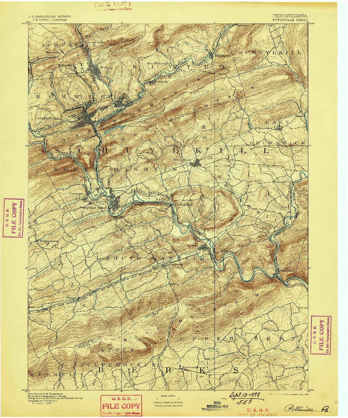 USGS 1:62500-SCALE QUADRANGLE FOR POTTSVILLE, PA 1891