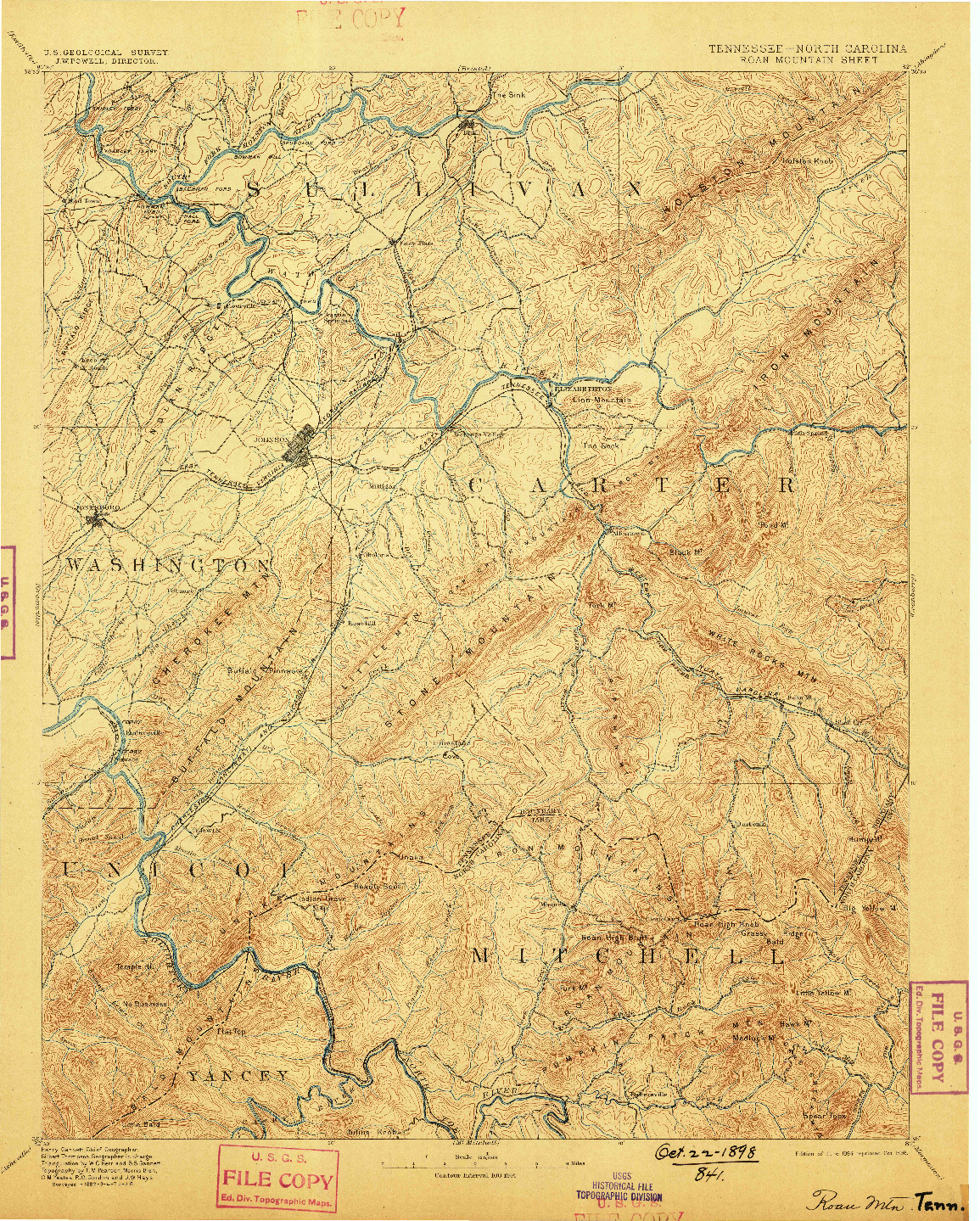 USGS 1:125000-SCALE QUADRANGLE FOR ROAN MOUNTAIN, TN 1894