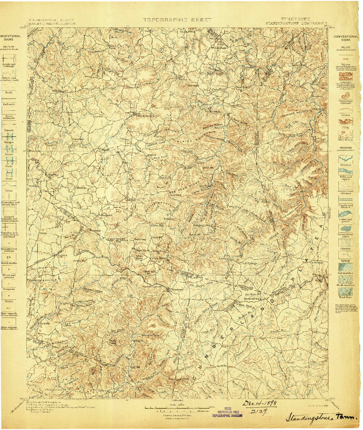 USGS 1:125000-SCALE QUADRANGLE FOR STANDINGSTONE, TN 1898