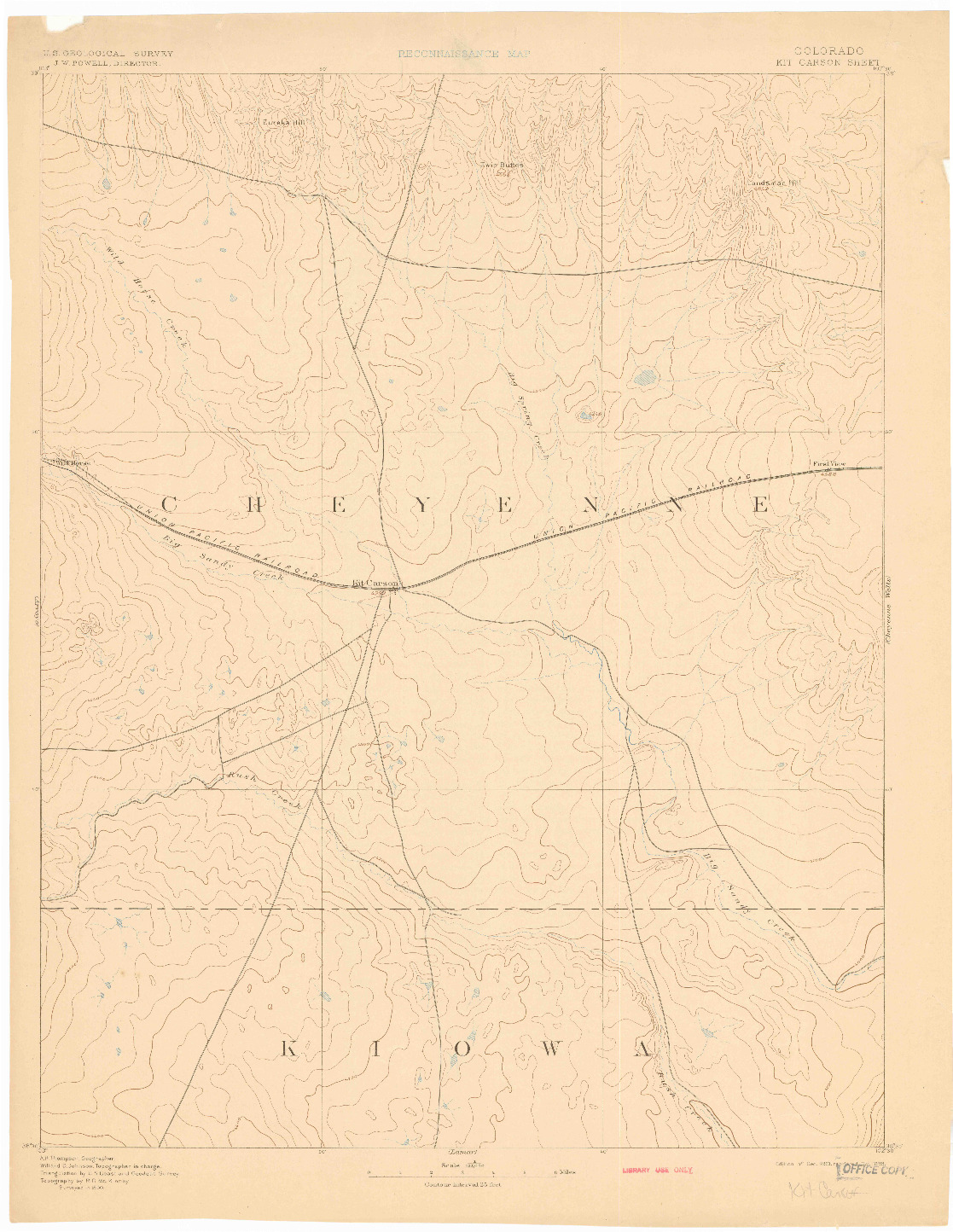 USGS 1:125000-SCALE QUADRANGLE FOR KIT CARSON, CO 1893