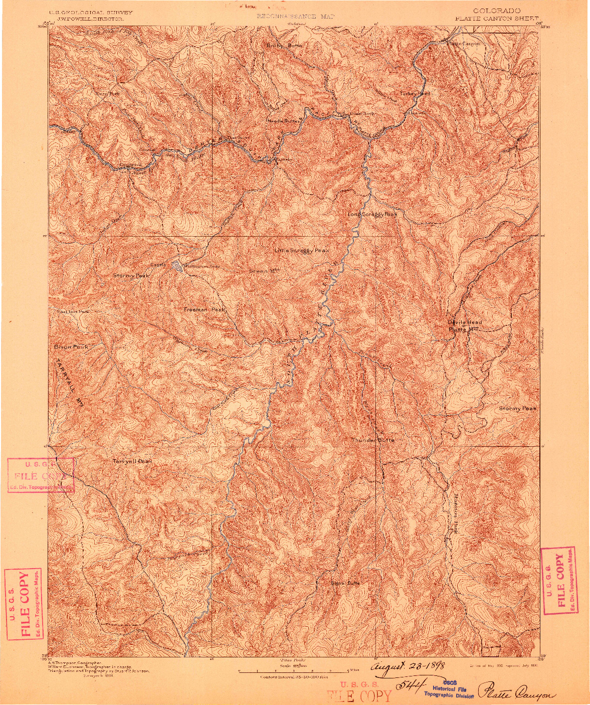 USGS 1:125000-SCALE QUADRANGLE FOR PLATTE CANYON, CO 1893