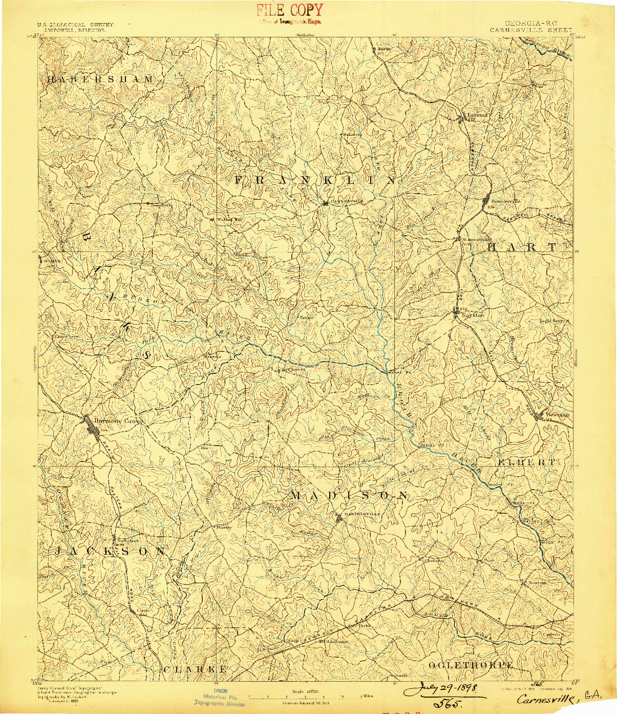 USGS 1:125000-SCALE QUADRANGLE FOR CARNESVILLE, GA 1891