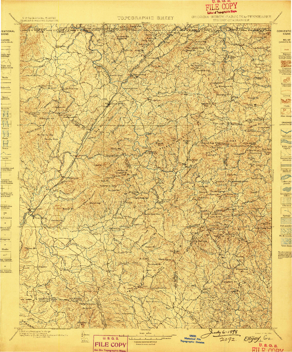 USGS 1:125000-SCALE QUADRANGLE FOR ELLIJAY, GA 1898