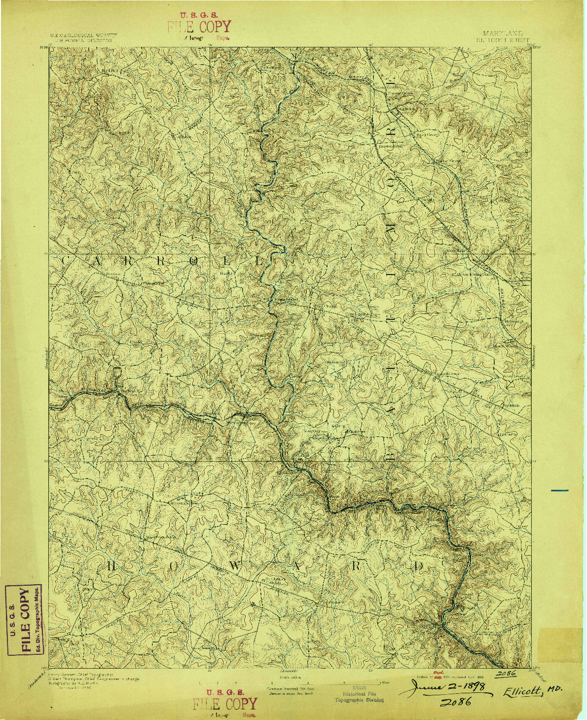USGS 1:62500-SCALE QUADRANGLE FOR ELLICOTT, MD 1894
