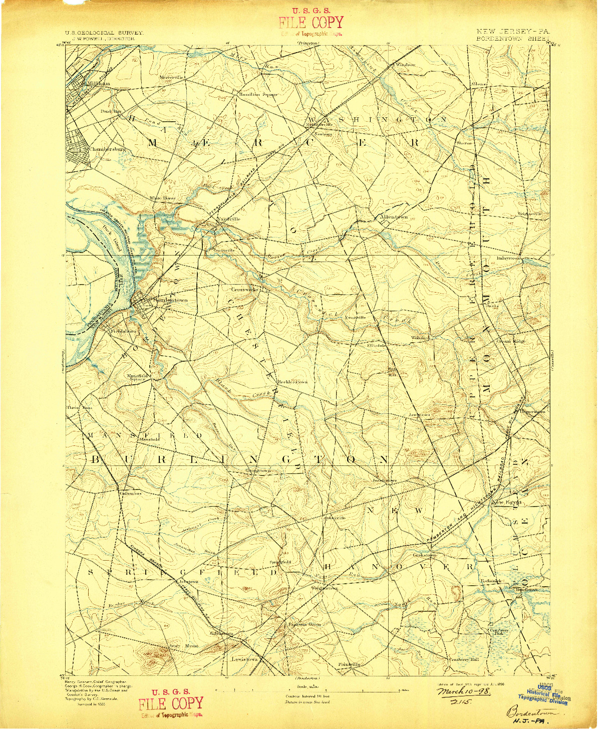 USGS 1:62500-SCALE QUADRANGLE FOR BORDENTOWN, NJ 1893