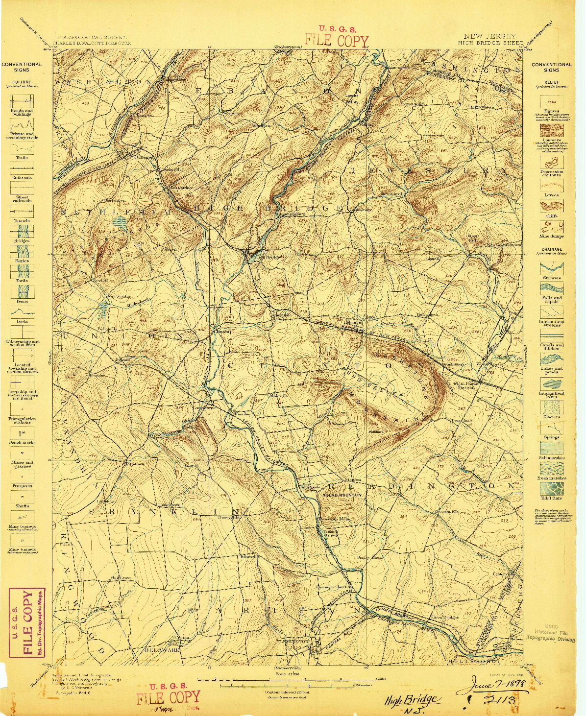 USGS 1:62500-SCALE QUADRANGLE FOR HIGH BRIDGE, NJ 1898