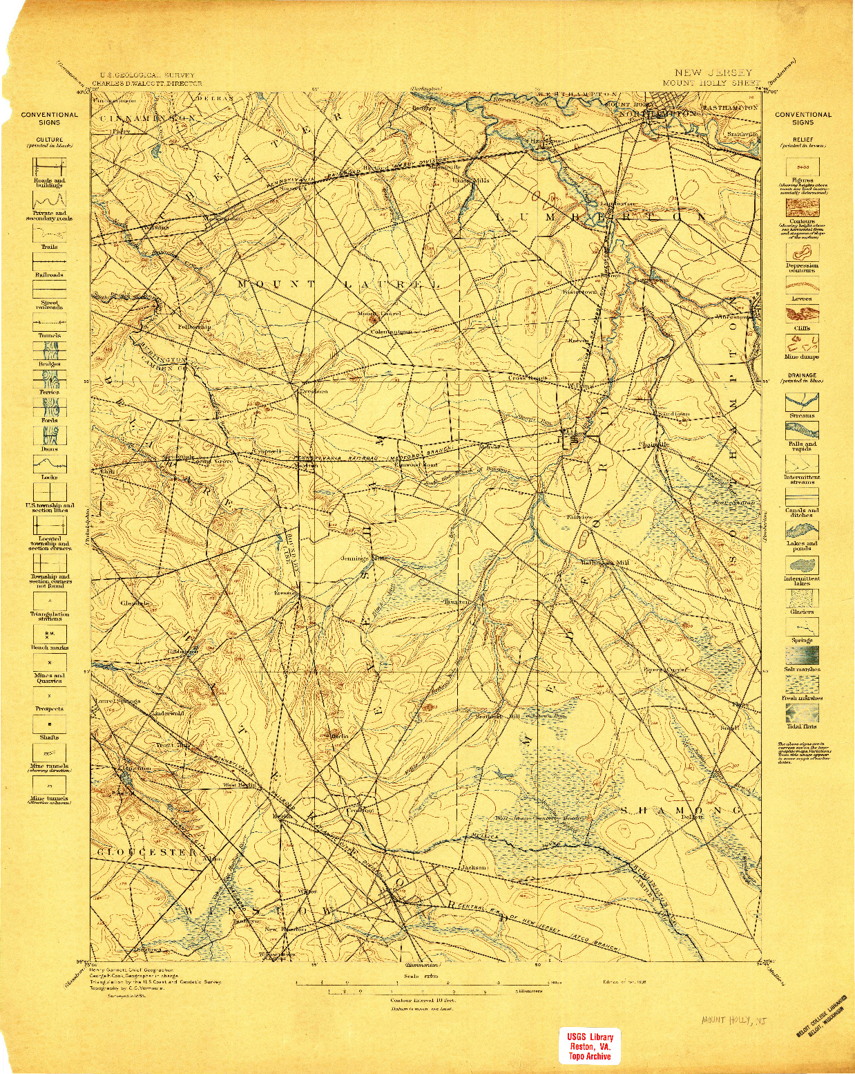 USGS 1:62500-SCALE QUADRANGLE FOR MOUNT HOLLY, NJ 1898