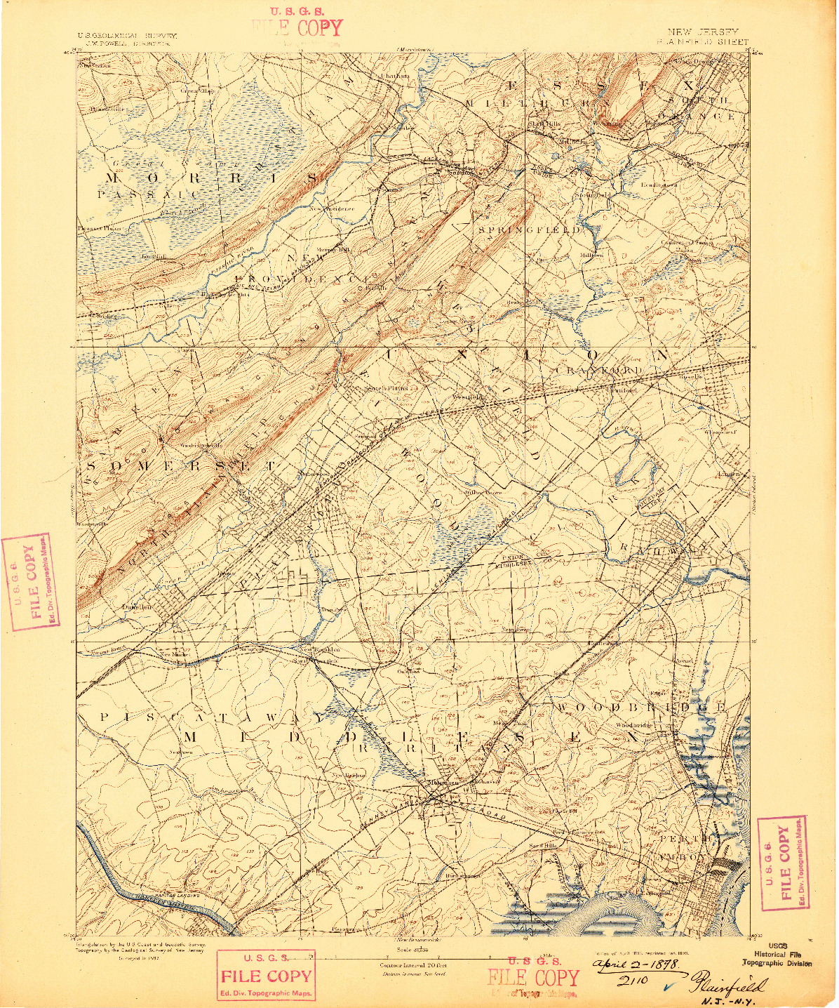 USGS 1:62500-SCALE QUADRANGLE FOR PLAINFIELD, NJ 1893