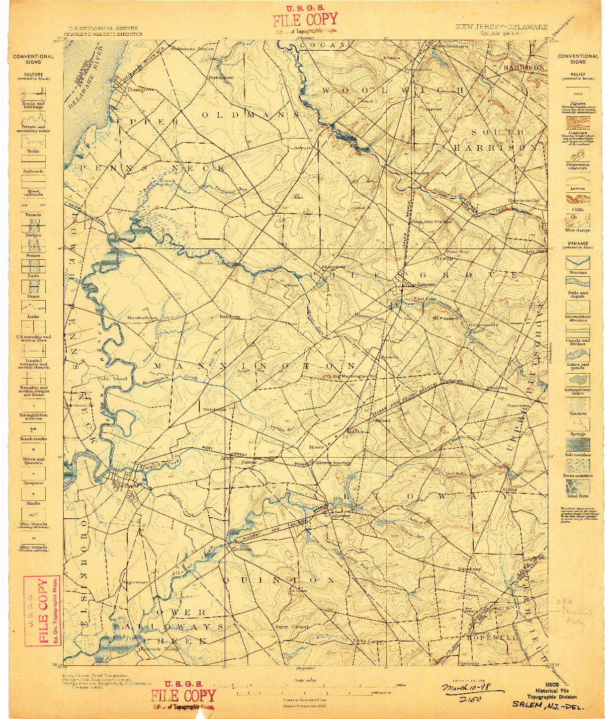 USGS 1:62500-SCALE QUADRANGLE FOR SALEM, NJ 1898