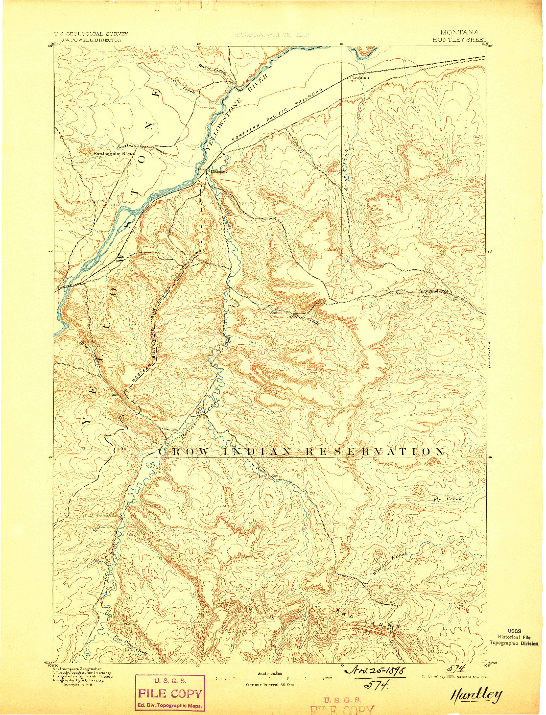 USGS 1:125000-SCALE QUADRANGLE FOR HUNTLEY, MT 1893