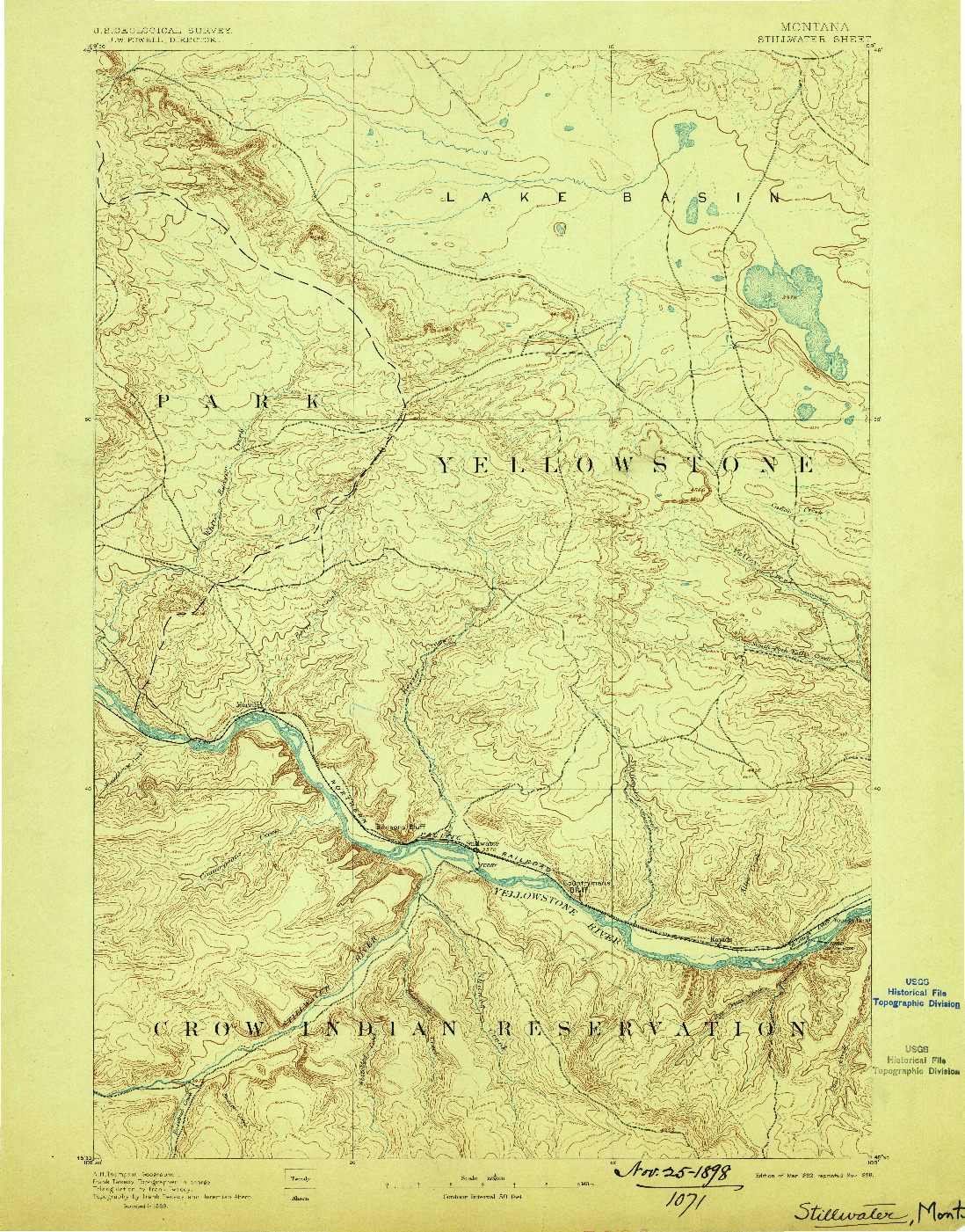 USGS 1:125000-SCALE QUADRANGLE FOR STILLWATER, MT 1892