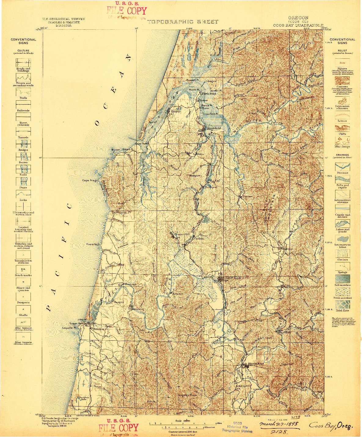 USGS 1:125000-SCALE QUADRANGLE FOR COOS BAY, OR 1898