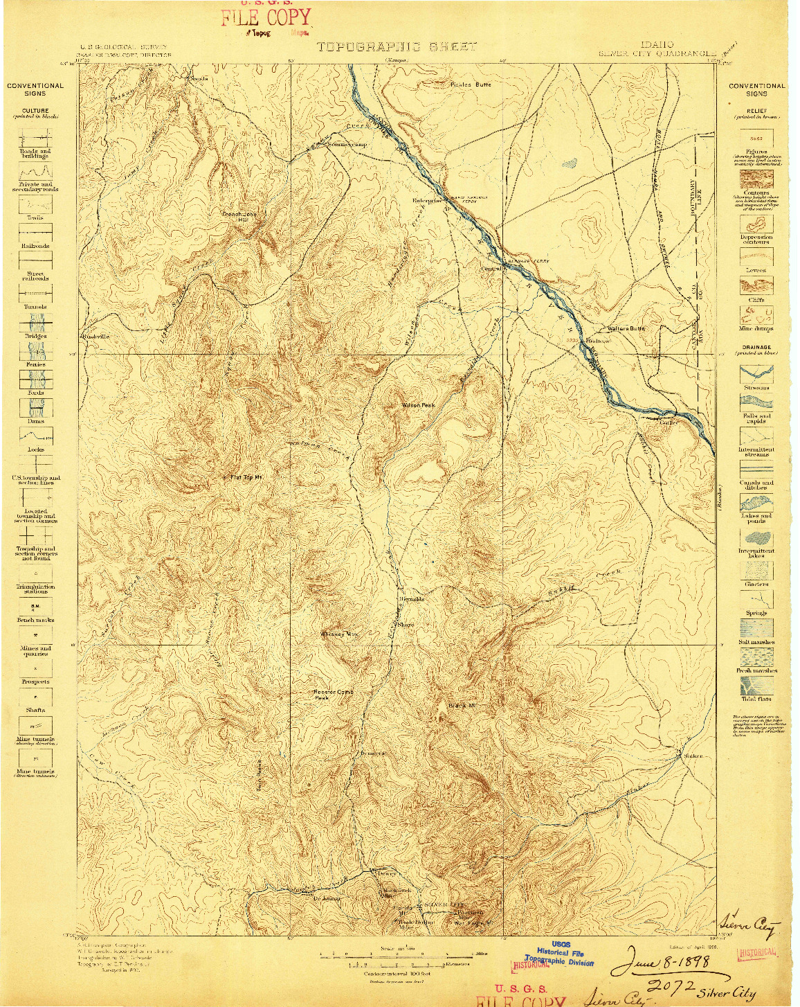 USGS 1:125000-SCALE QUADRANGLE FOR SILVER CITY, ID 1898