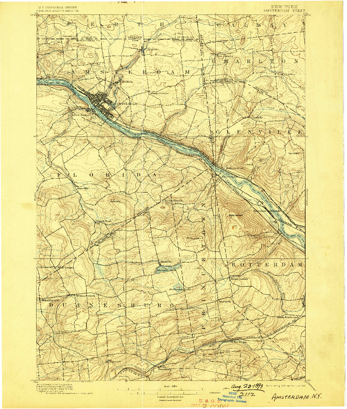 USGS 1:62500-SCALE QUADRANGLE FOR AMSTERDAM, NY 1895