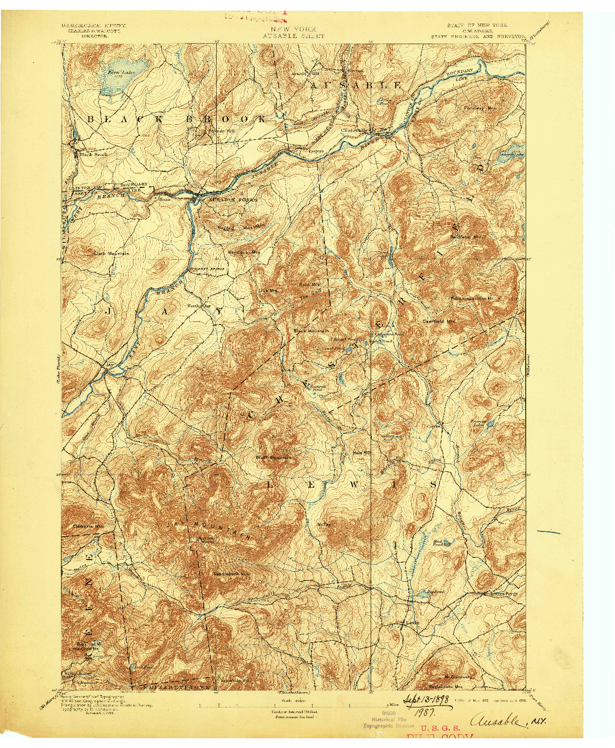 USGS 1:62500-SCALE QUADRANGLE FOR AUSABLE, NY 1895