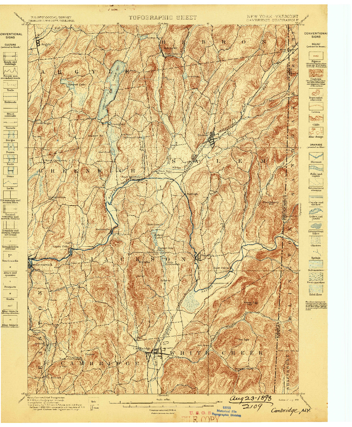 USGS 1:62500-SCALE QUADRANGLE FOR CAMBRIDGE, NY 1898