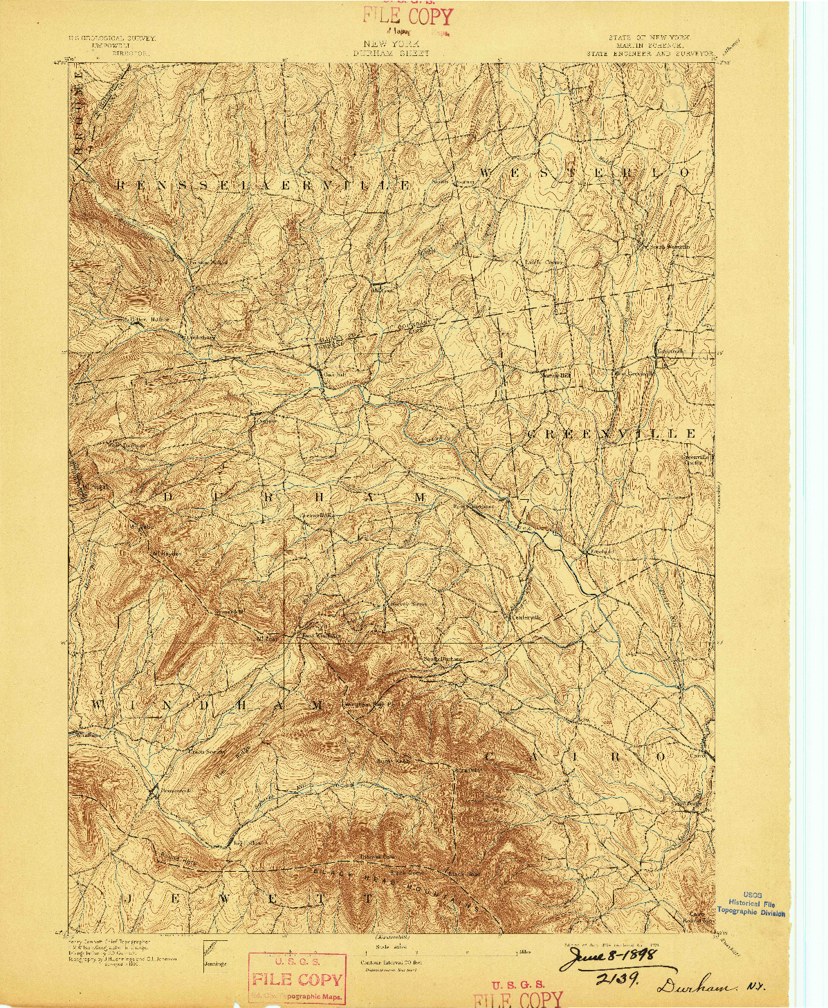 USGS 1:62500-SCALE QUADRANGLE FOR DURHAM, NY 1894